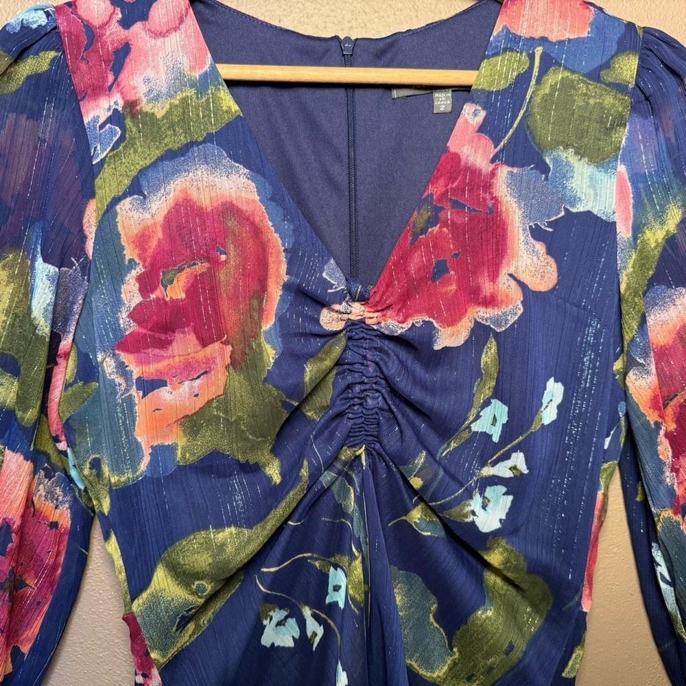 Julia Jordan Blue Floral Midi Dress 3/4 Sleeve NWT Elegant Boho Feminine Size 2 - Picture 7 of 17
